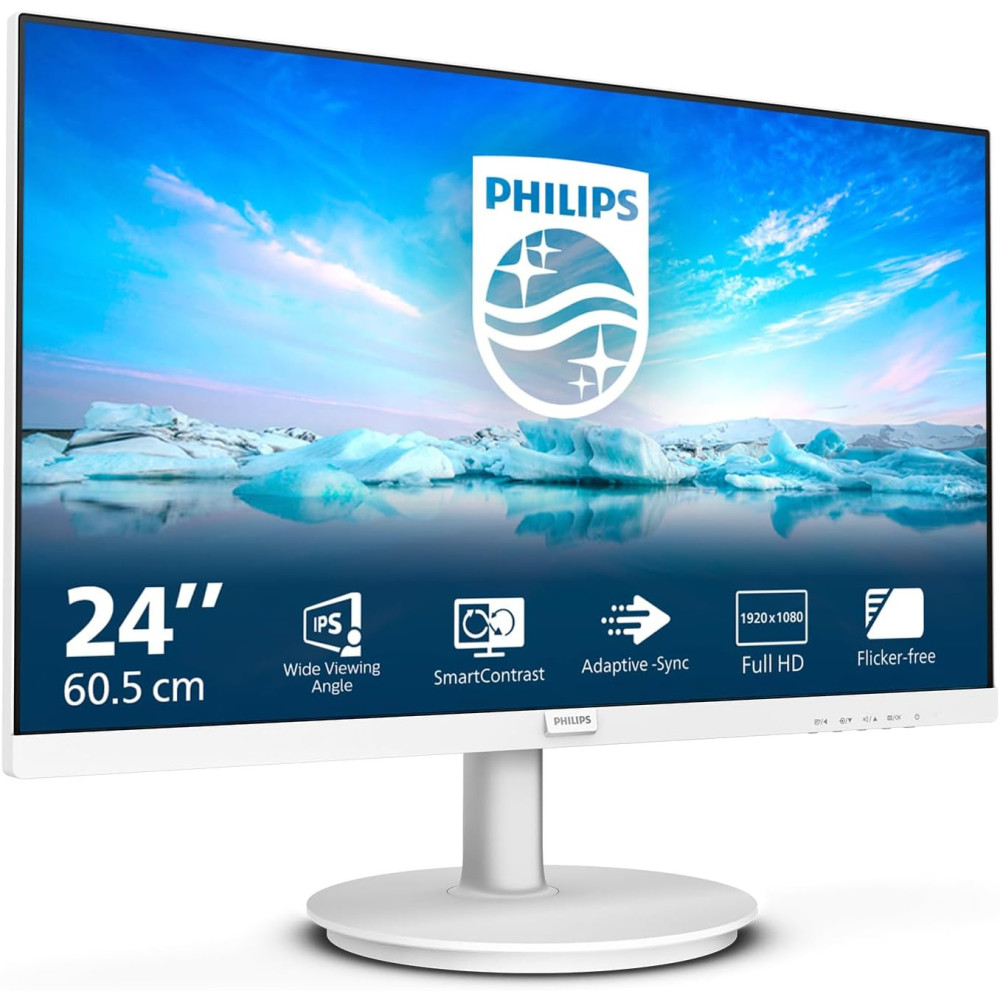 PHILIPS Moniteur 241V8AW 24 Pouce 100Hz IPS Dalle, 4ms GtG, Haut-parleurs, (1920x1080 HDMI 1x 1.4) Blanc