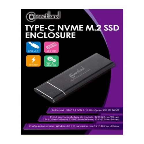 Boitier externe CONNECTLAND USB3.0 NVMe BLACK